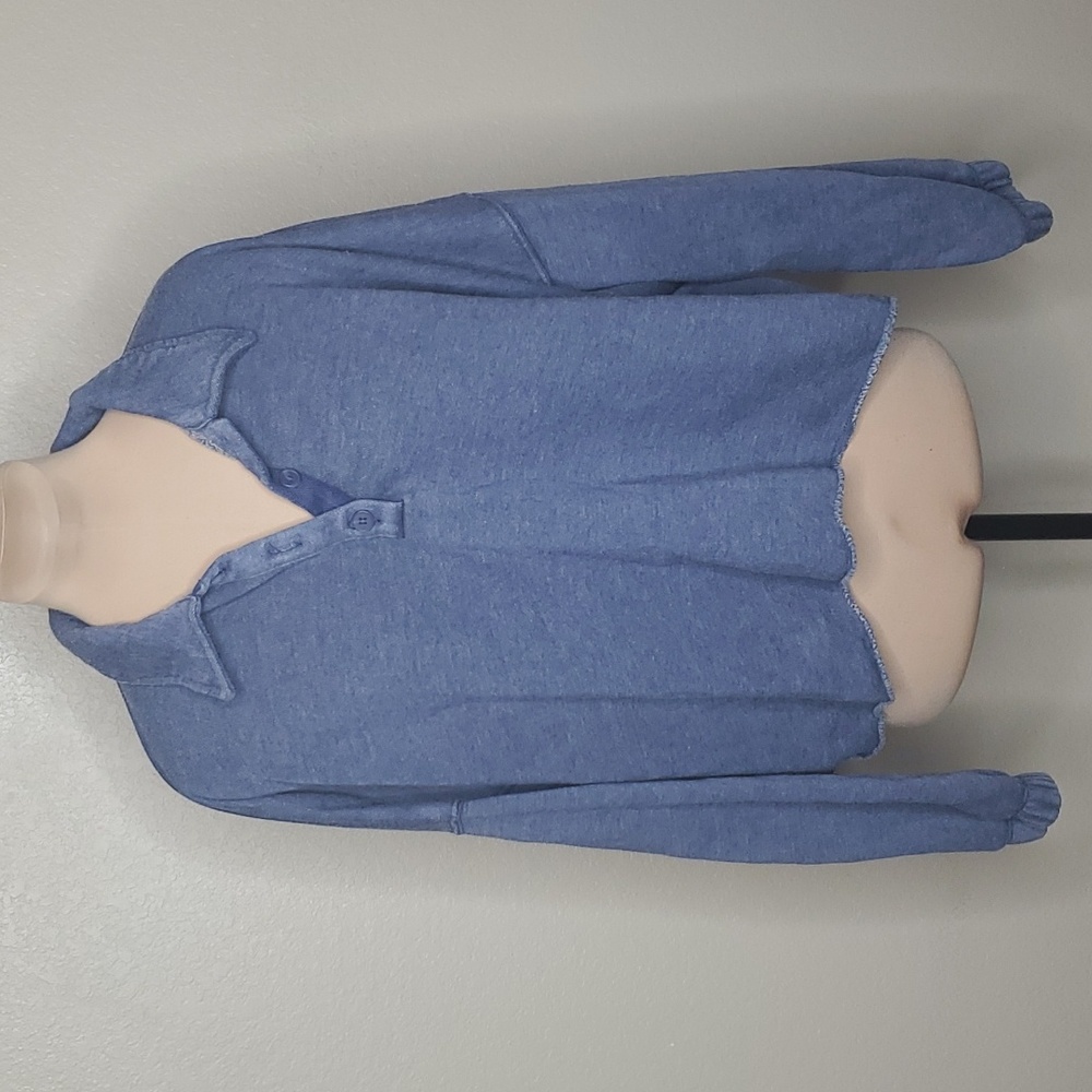 Aerie XL Blue Fleece Of Mind Crop Polo Sweatshirt Mockneck